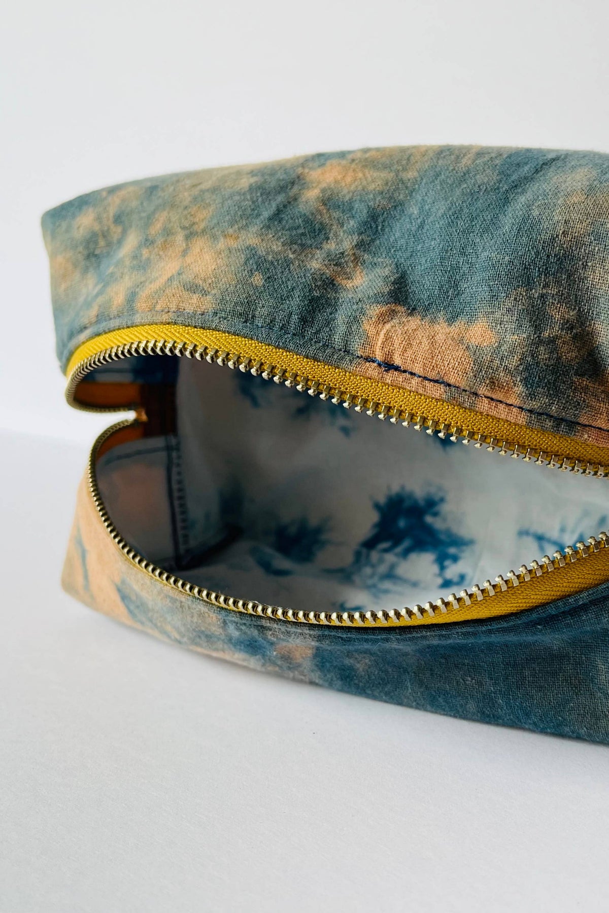 Autumn Earth Boxy Toiletries Bag Open and Lined by The Materials Design Co at Abacus Row Handmade Jewelry