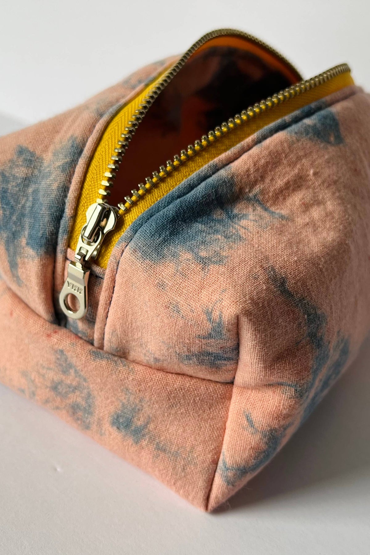 Peach Boxy Toiletries Bag Open Detail by The Materials Design Co at Abacus Row Handmade Jewelry
