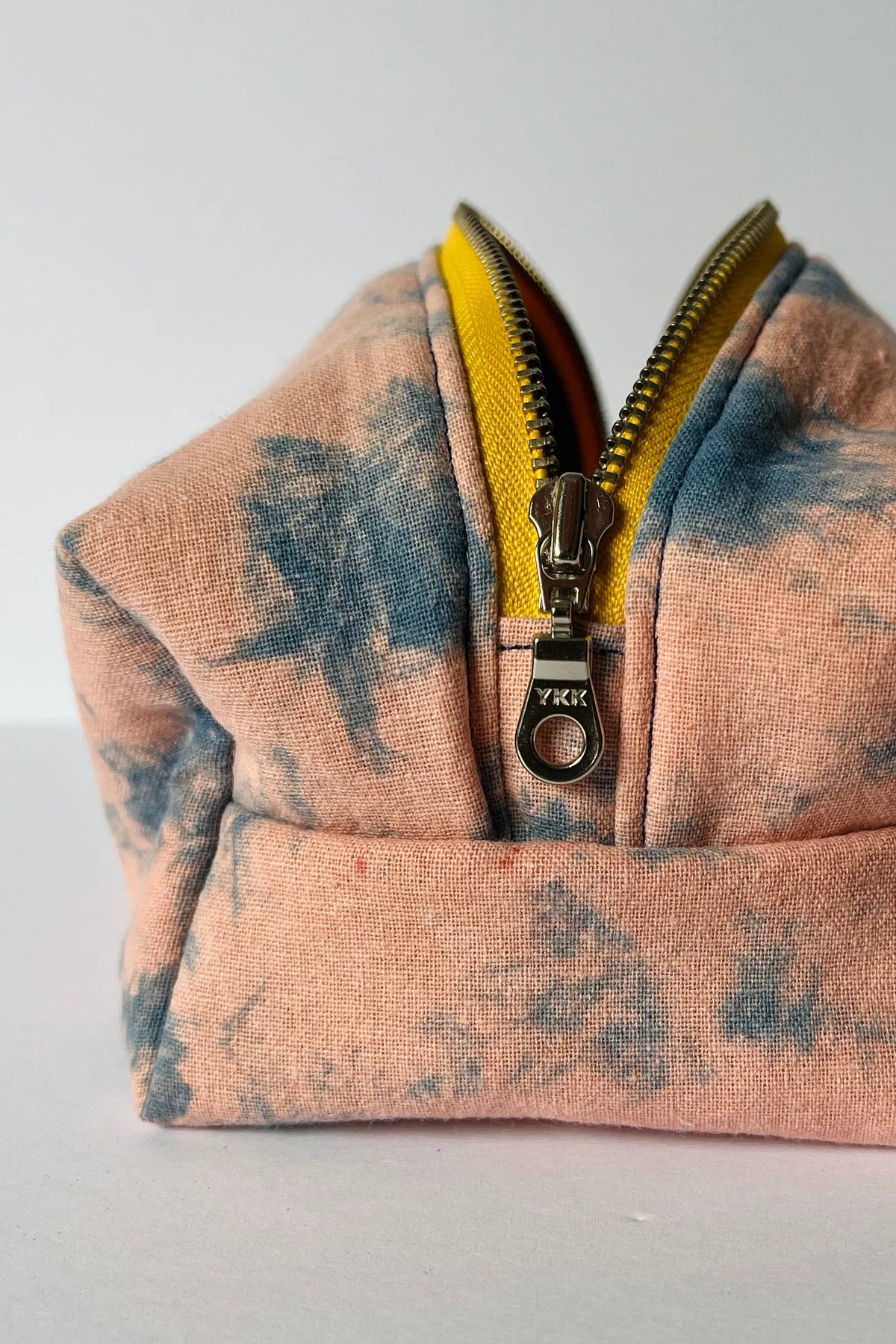 Peach Boxy Toiletries Bag Open Zipper Detail by The Materials Design Co at Abacus Row Handmade Jewelry