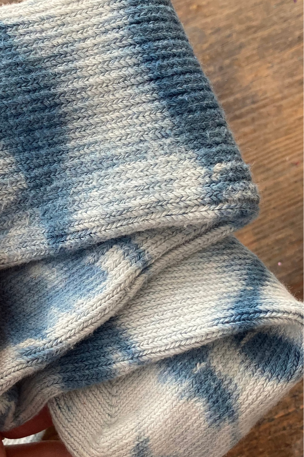 Indigo Blue Shibori Socks Fold Detail by The Materials Design Co at Abacus Row Handmade Jewelry