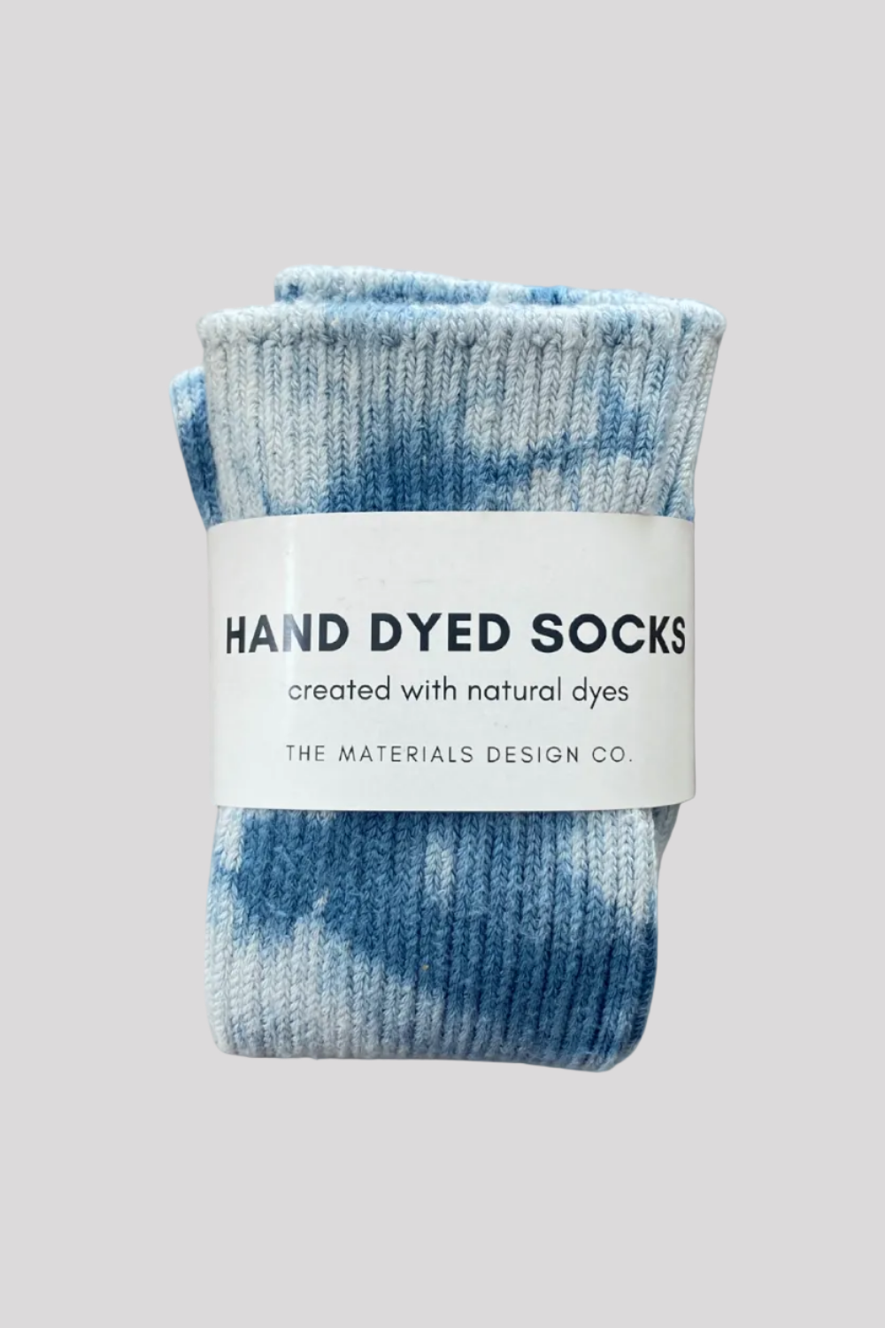 Indigo Blue Shibori Socks Packaging Detail by The Materials Design Co at Abacus Row Handmade Jewelry