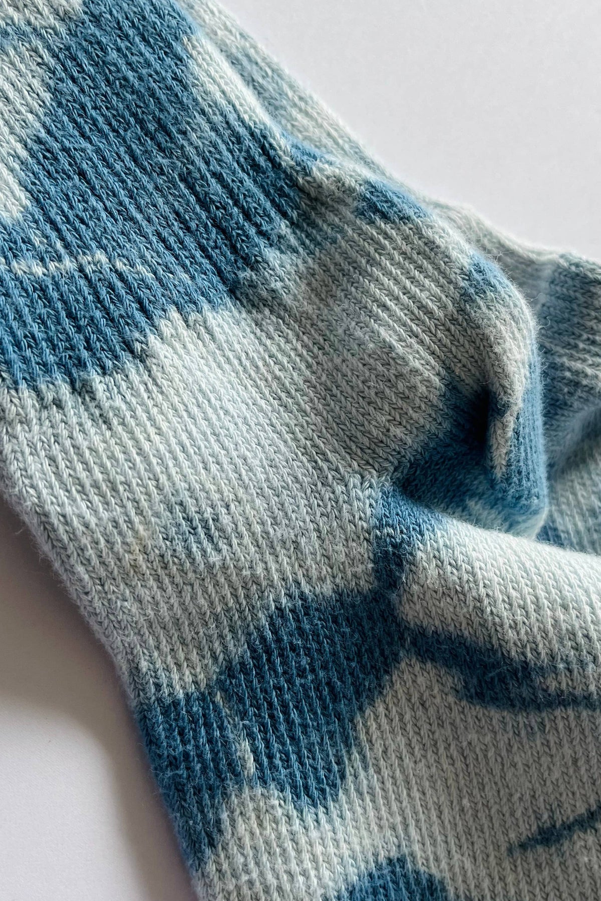 Indigo Blue Shibori Socks Heel Detail by The Materials Design Co at Abacus Row Handmade Jewelry