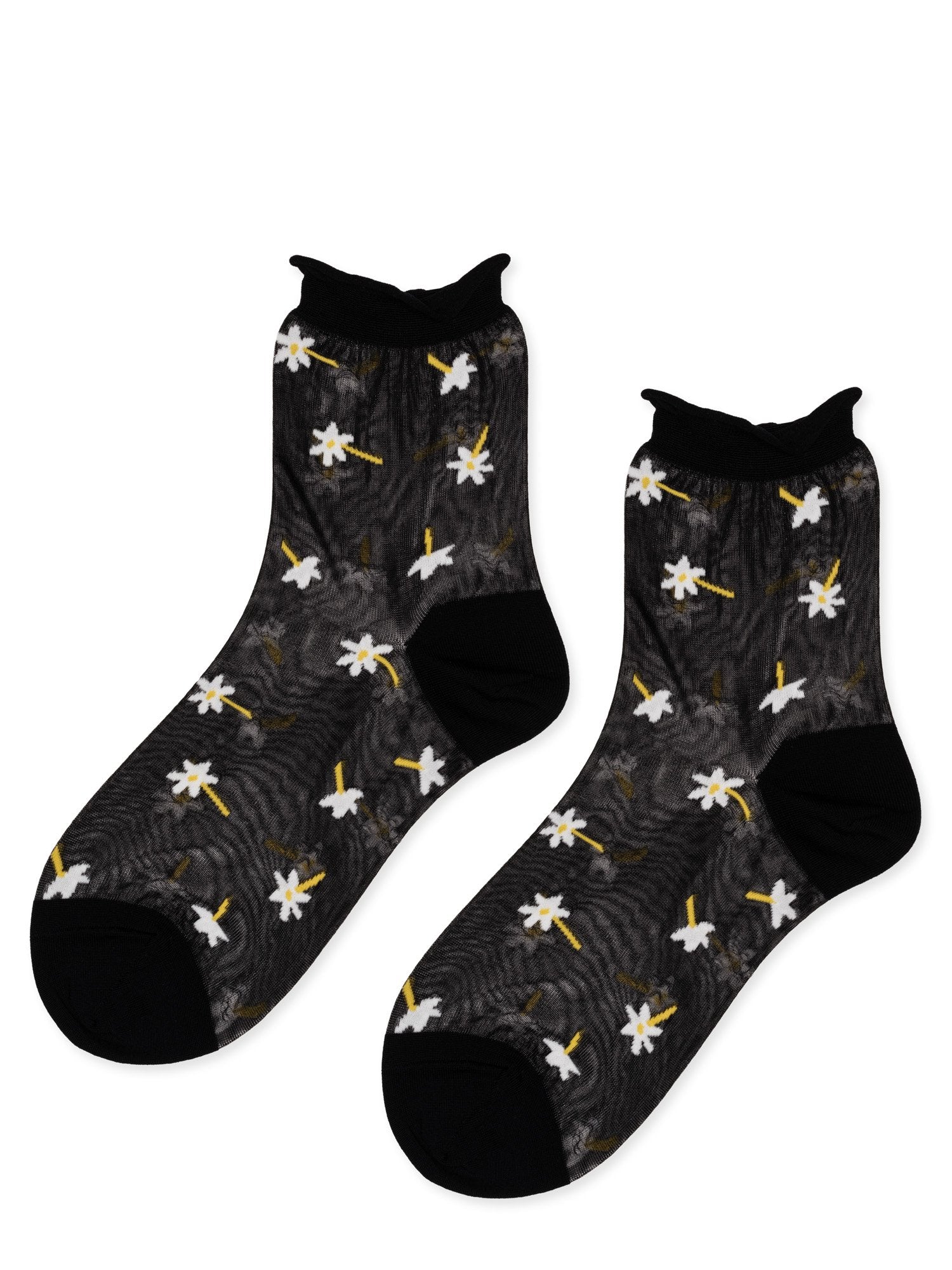 Hansel from Basel Osmanthus Sheer Short Crew Socks Black