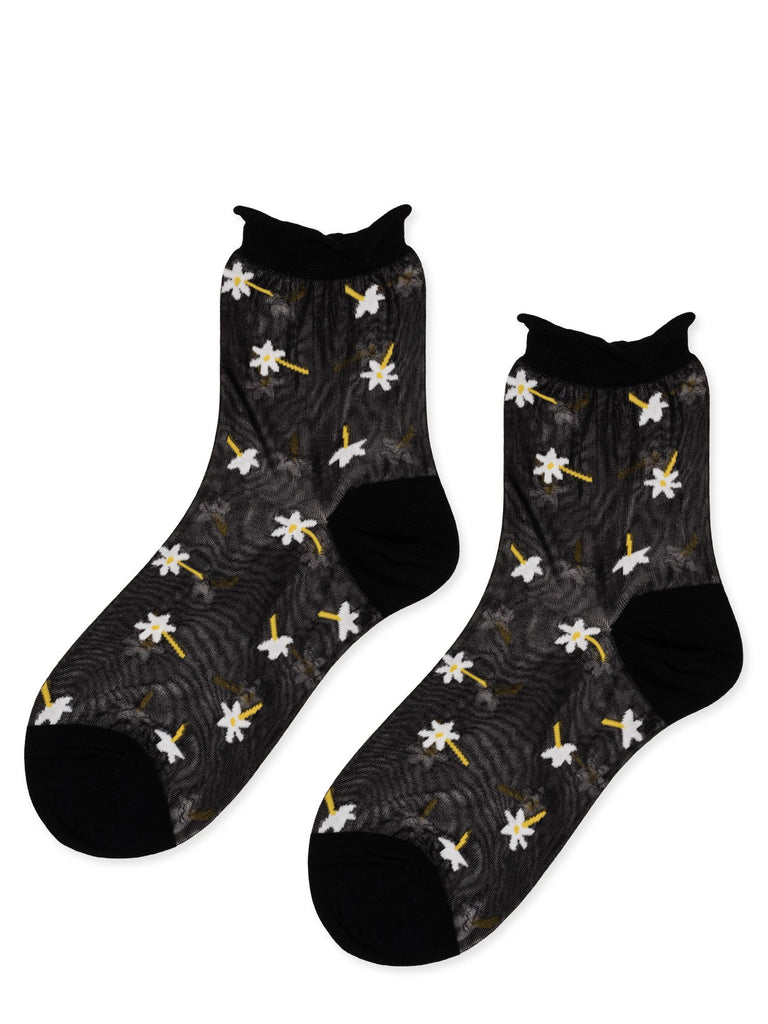 Hansel from Basel Osmanthus Sheer Short Crew Socks Black