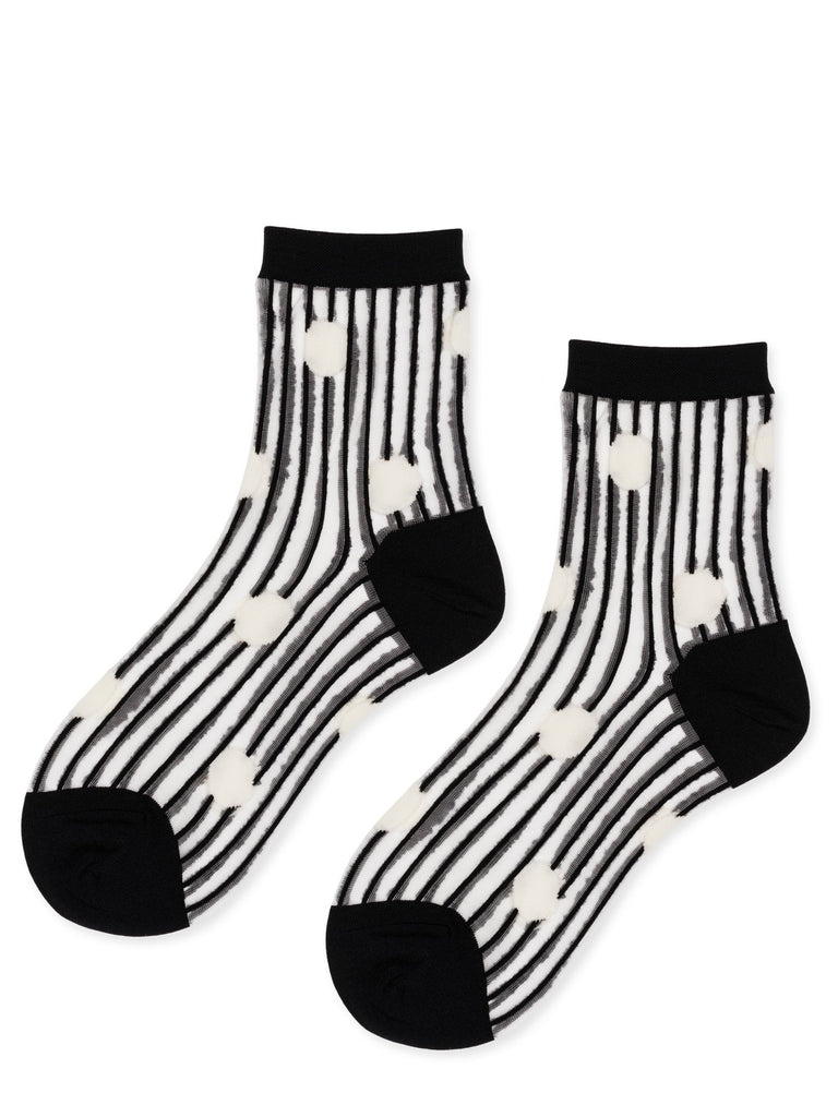 Hansel from Basel Line Dot Sheer Short Crew Socks Black