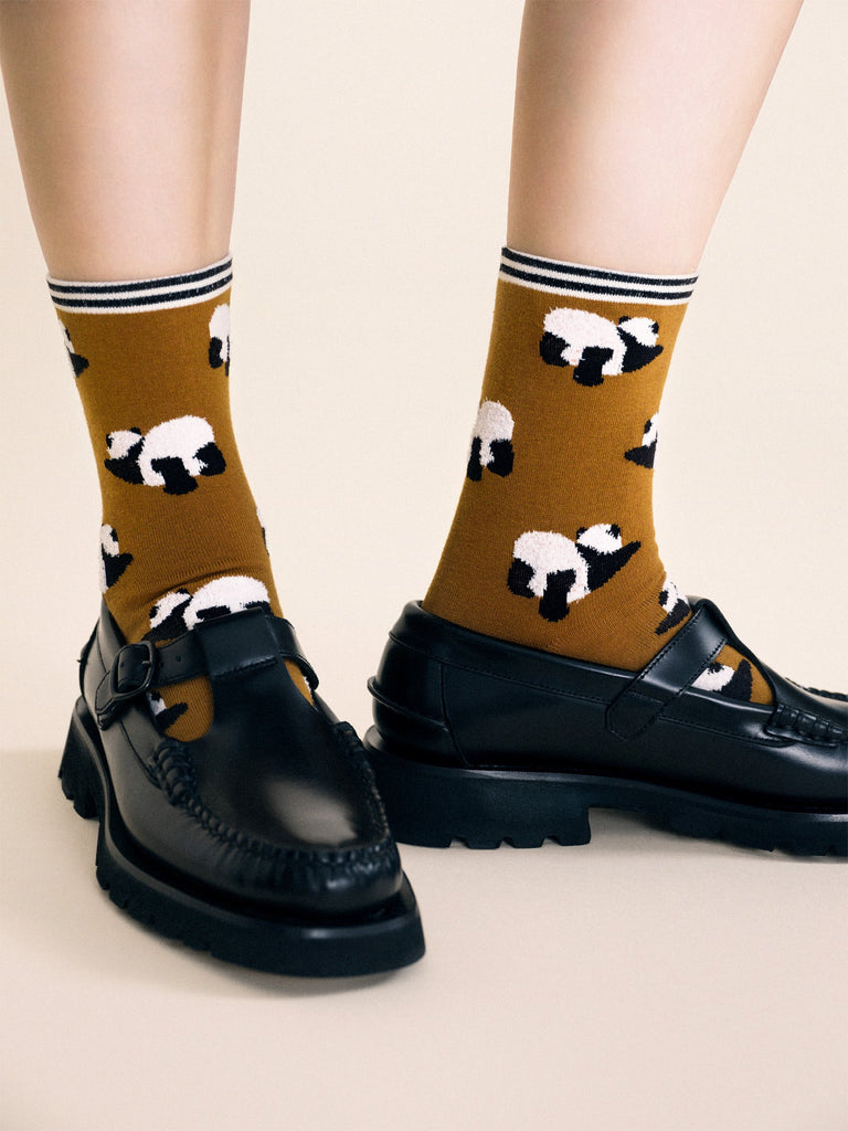 Downward Panda Crew Socks - Vintage Gold