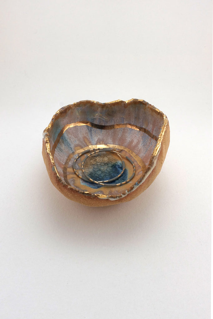 Minh Singer Iceland Blue Lagoon Dish Gold Extra Small with Abacus Row Earrings