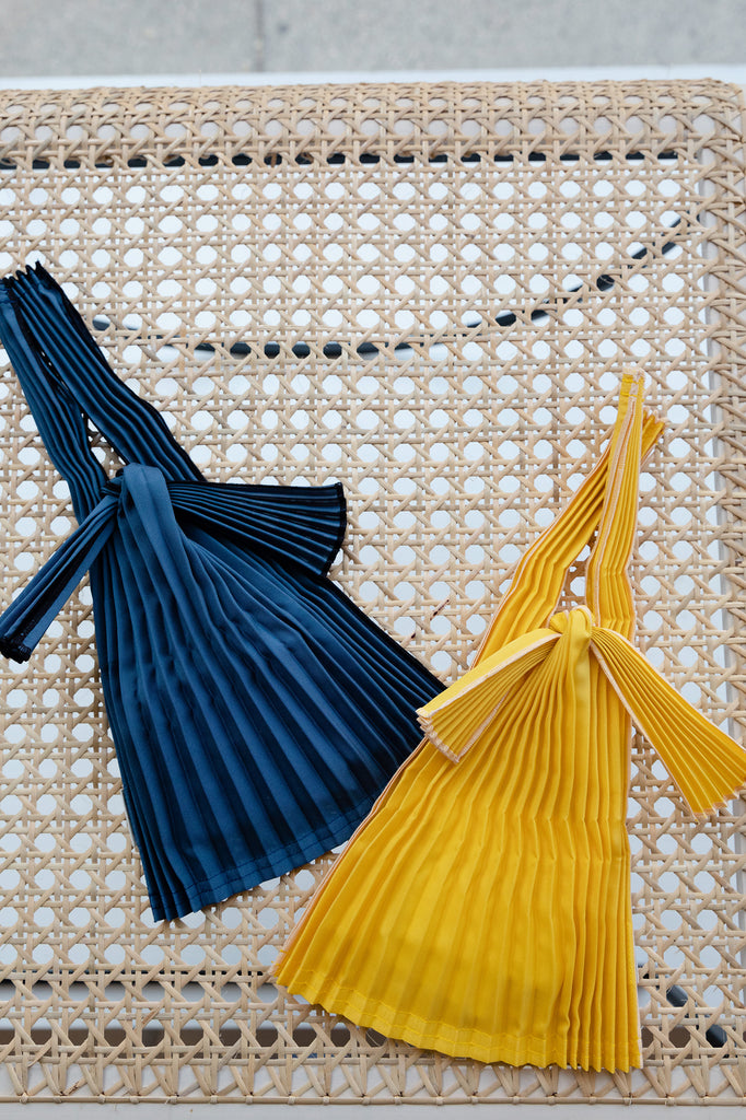 Mini Pleated Pleco Tote Bag by KNA Plus Yellow Navy