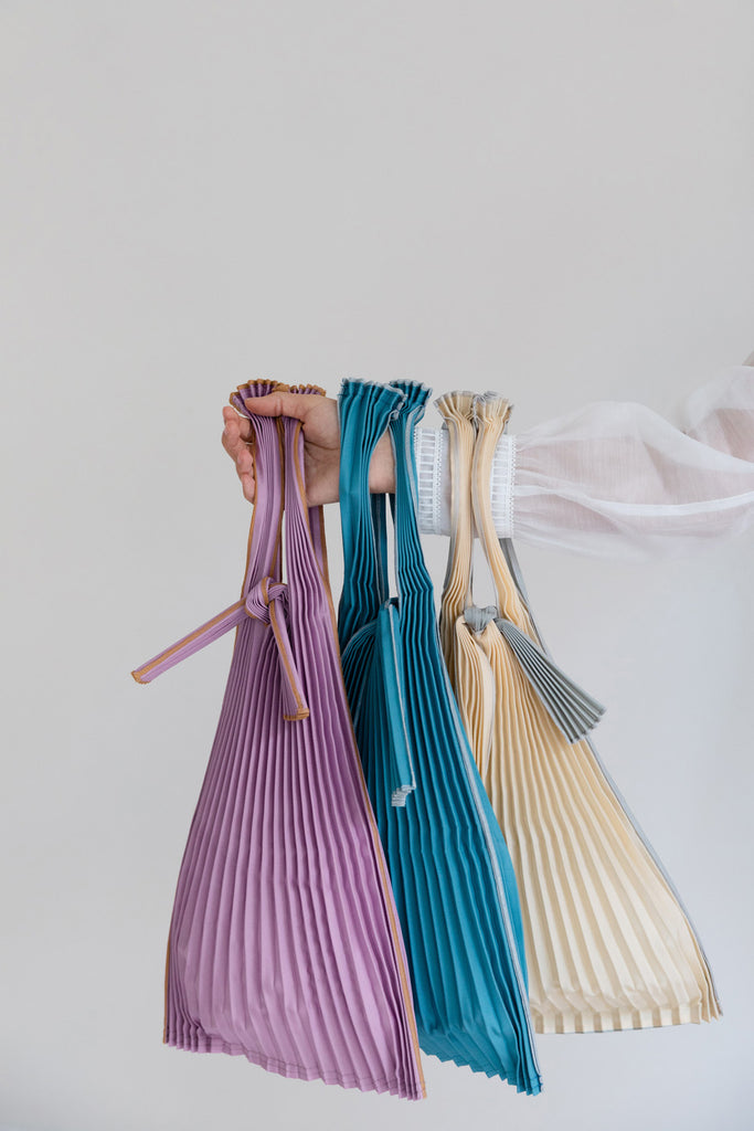 purple blue silver Small Pleated Pleco Tote Bag KNA Plus