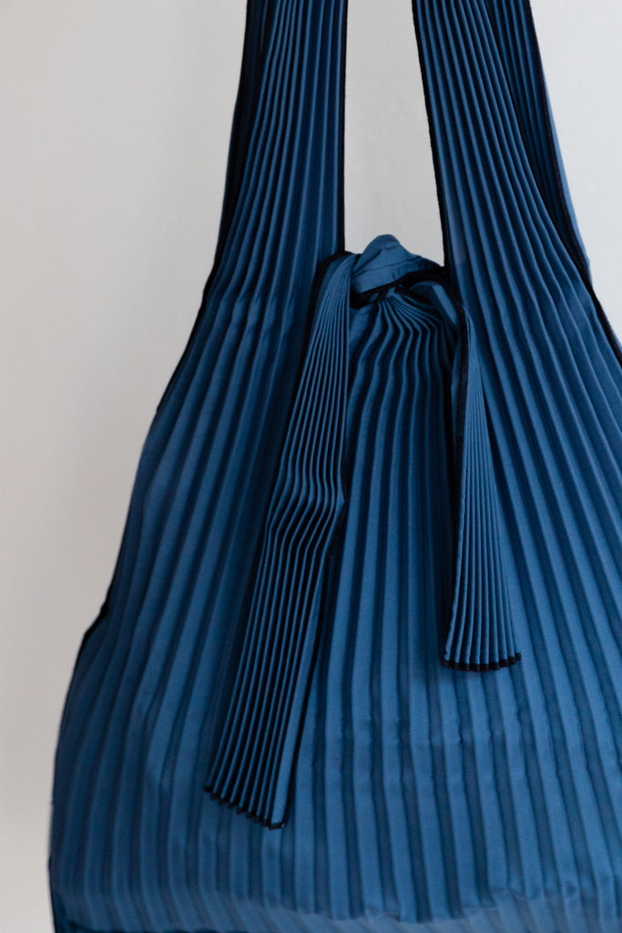 Navy Blue Large Pleated Pleco Tote Bag by KNA Plus