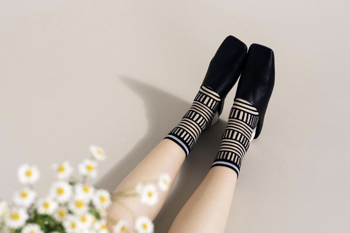 Hansel from Basel Mix Stripe Tulle Sheer Crew Socks