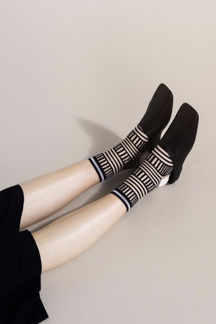 Hansel from Basel Mix Stripe Tulle Sheer Crew Socks