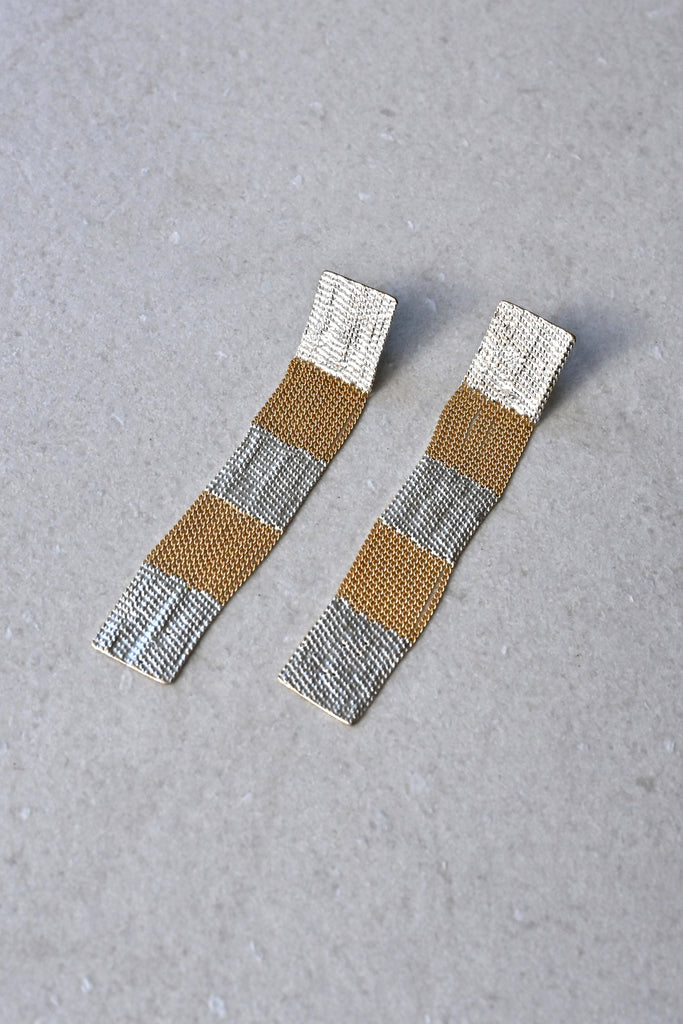 Train Earrings, brass + silver