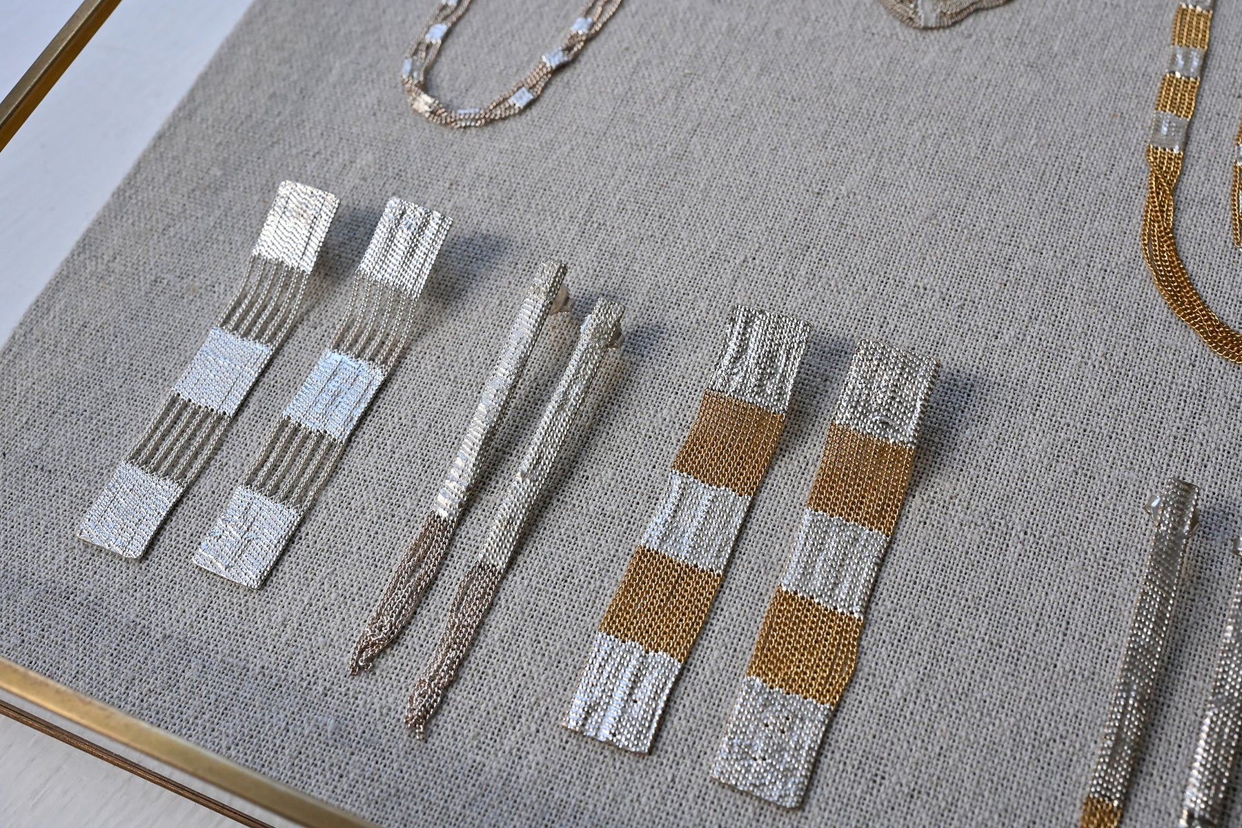 Train Earrings, brass + silver