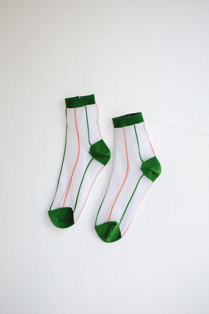 Hansel from Basel Grand Slam Sheer Short Crew Socks - White + Green