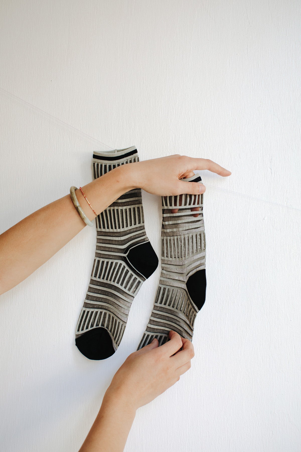 Hansel from Basel Mix Stripe Tulle Sheer Crew Socks
