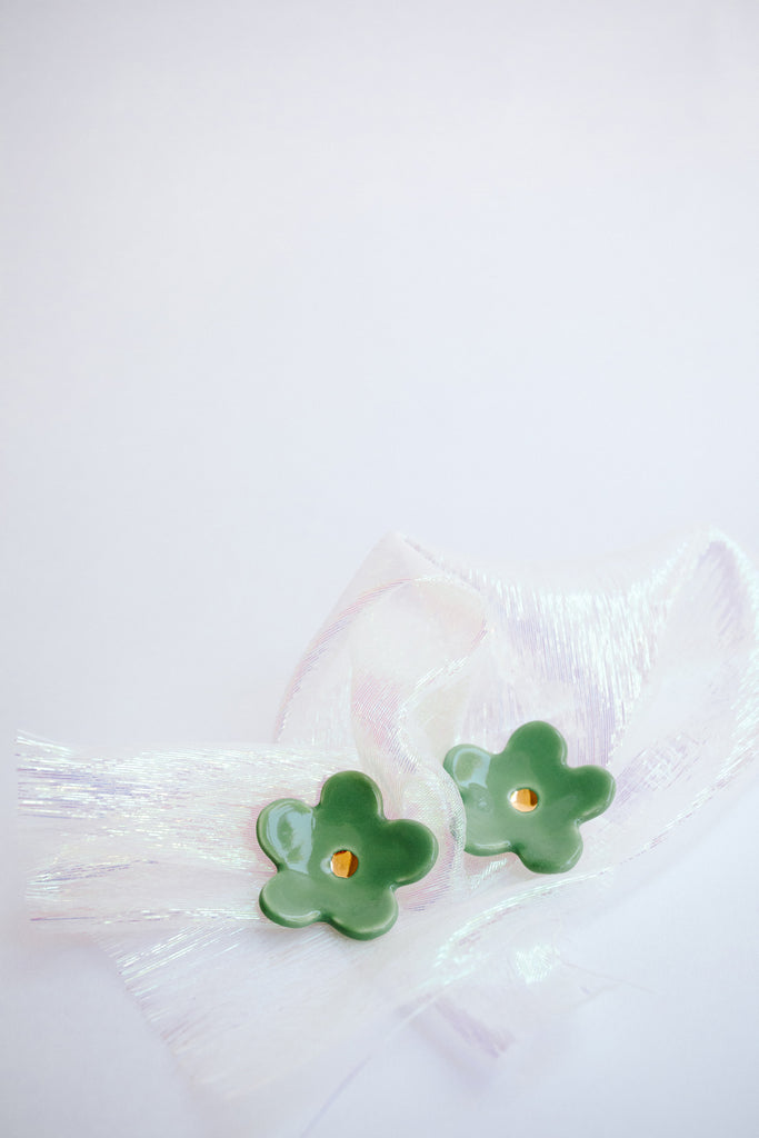 Sage Green Flower Earrings by TPOH The Persuits Of Happiness