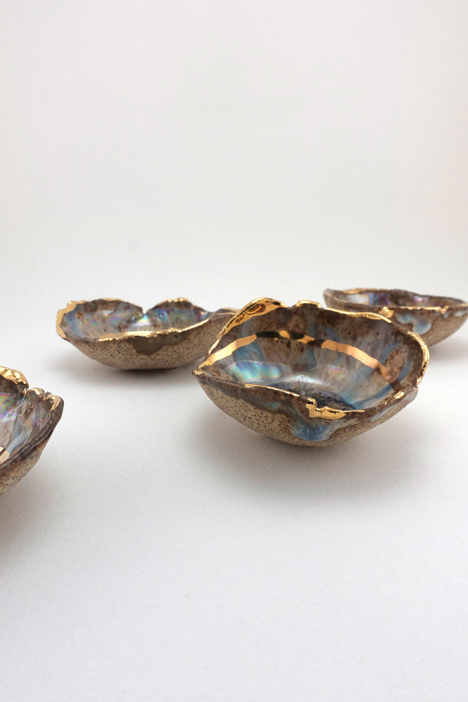 Minh Singer Iceland Blue Lagoon Dish with Gold and Luster Mini side
