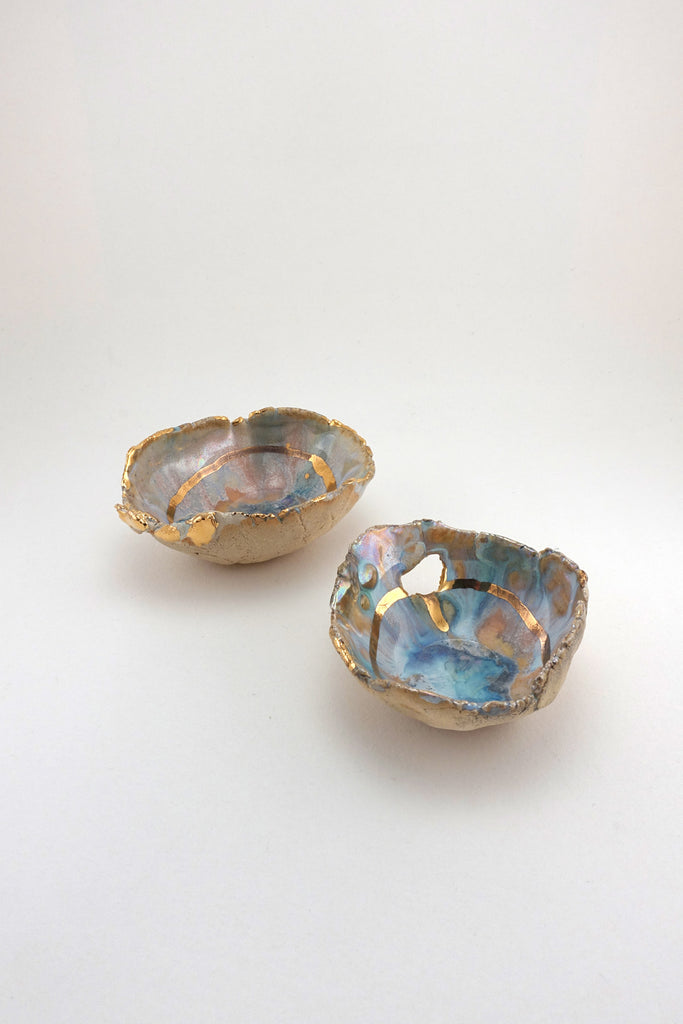 Minh Singer Iceland Prism Dish with Gold and Luster Mini Pair