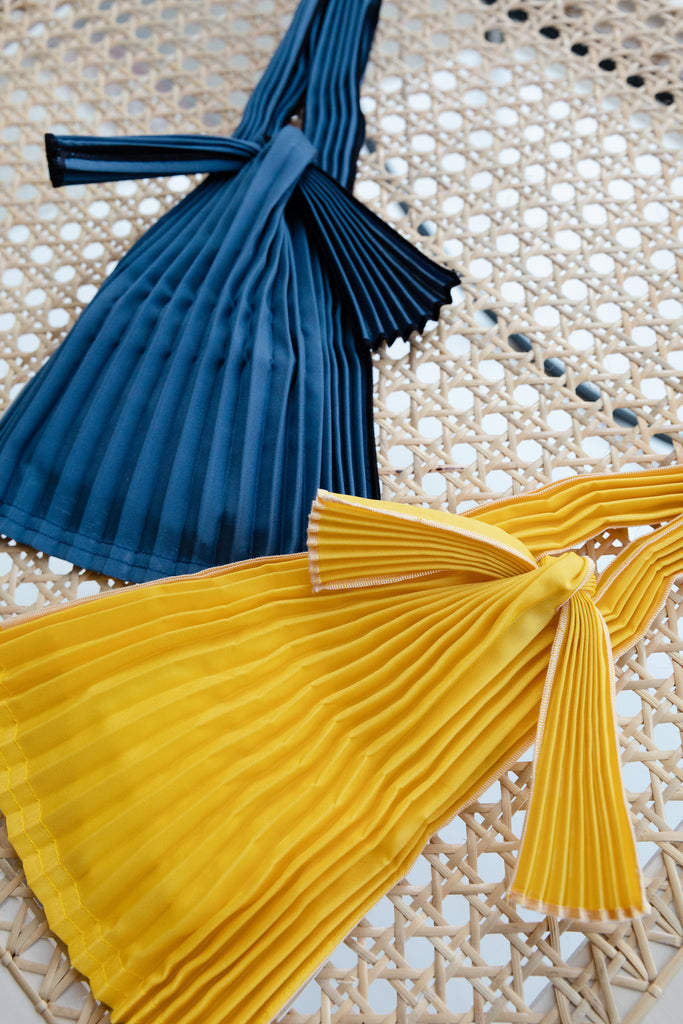 Mini Pleated Pleco Tote Bag by KNA Plus Yellow Navy