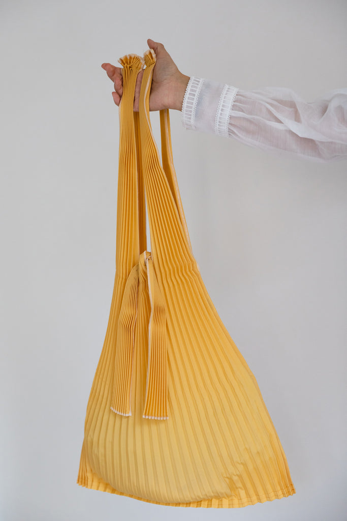 Large Pleated Pleco Tote Bag by KNA Plus Mustard Yellow