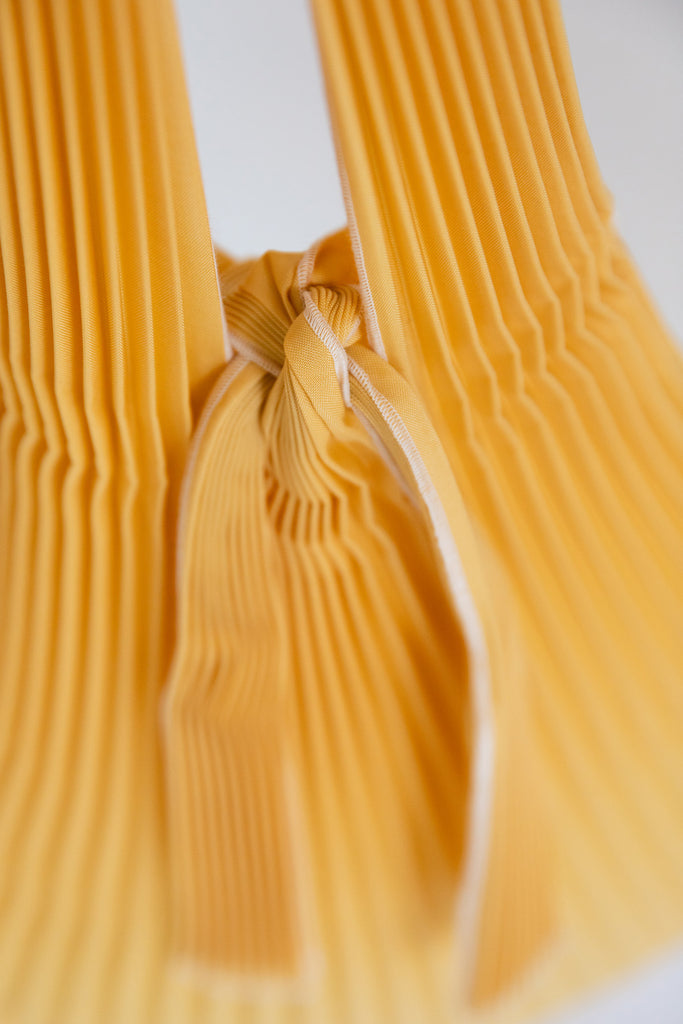 Large Pleated Pleco Tote Bag by KNA Plus Mustard Yellow