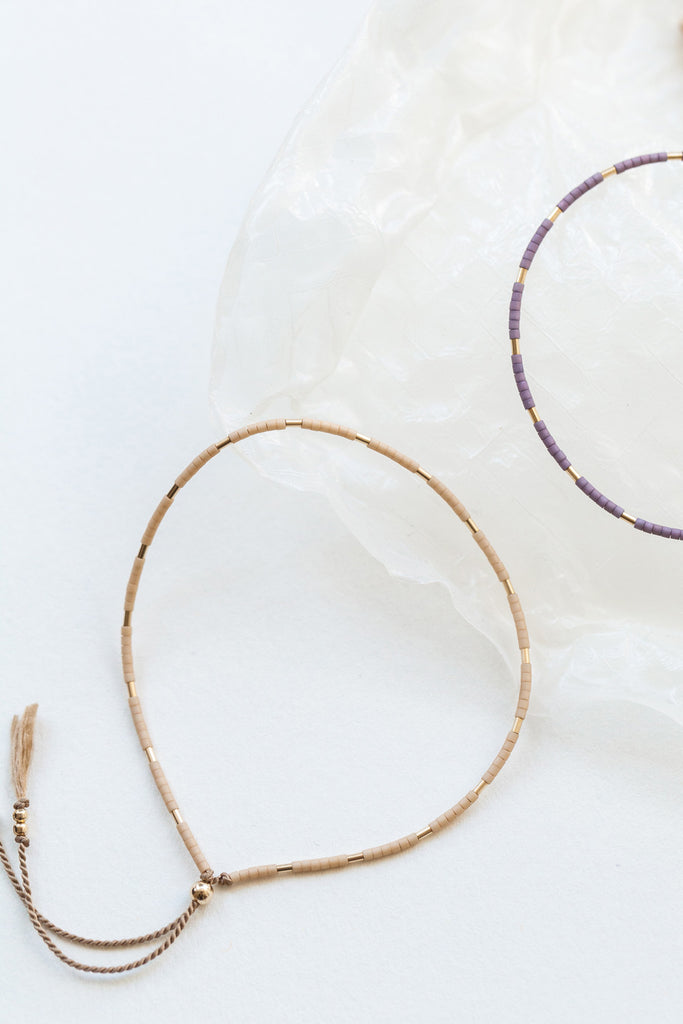 Thebe Bracelets, Peach and Wisteria - Abacus Row Handmade Jewelry