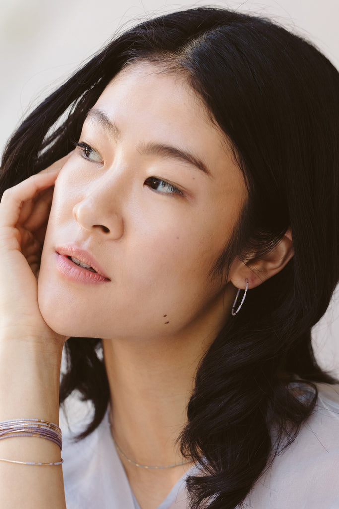 Wisteria and Ume Selene Collection on Model - Abacus Row Handmade Jewelry