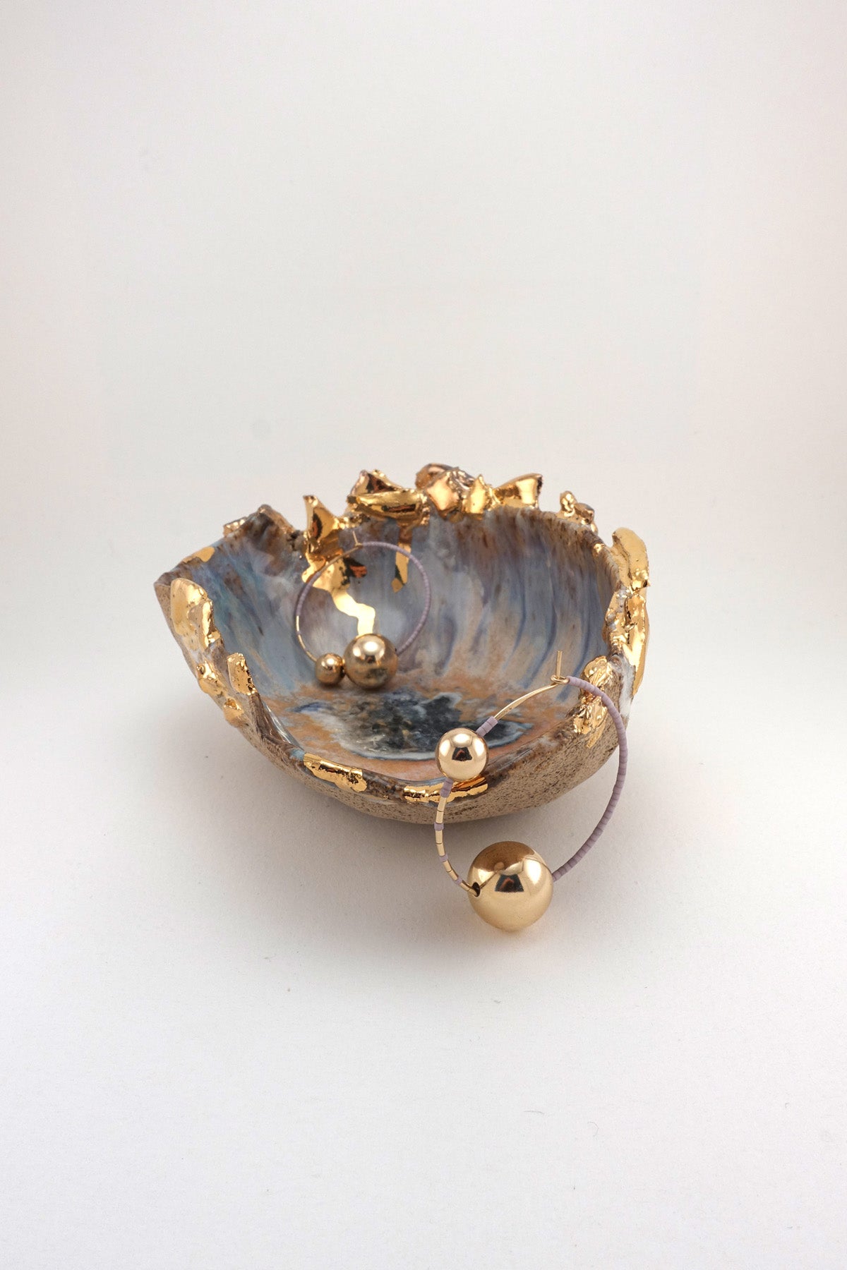 Minh Singer Iceland Blue Lagoon and Gold Shell Small with Abacus Row Earrings