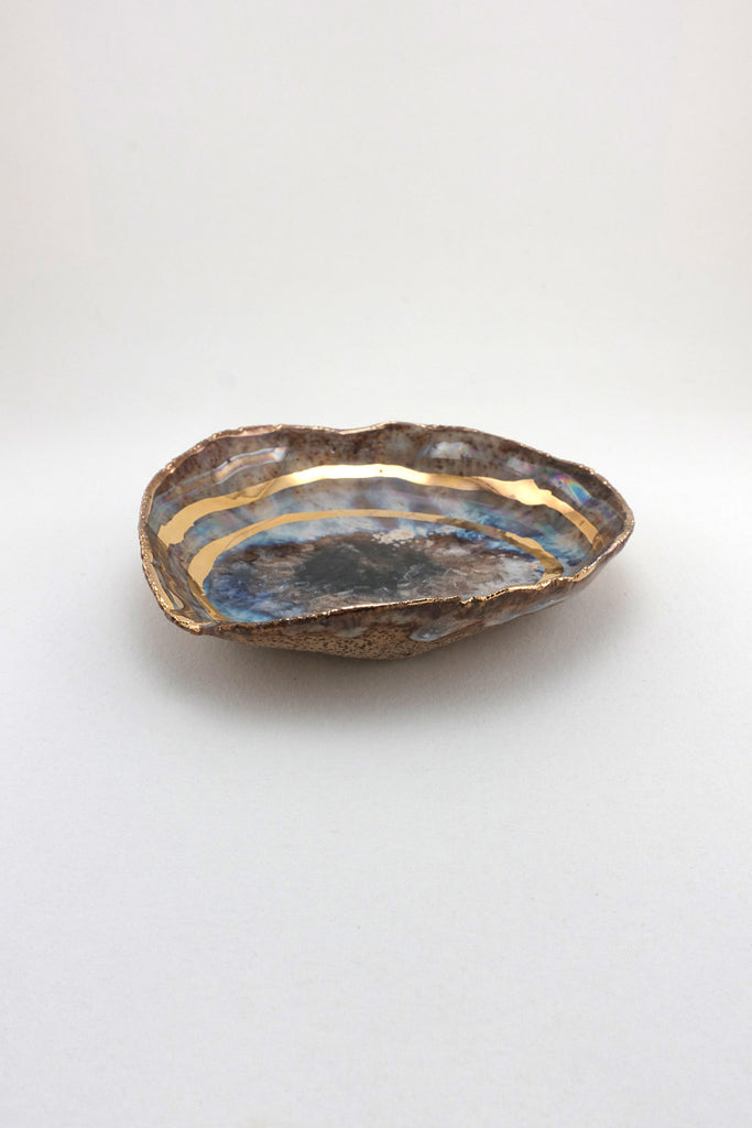 Minh Singer Iceland Blue Lagoon Dish with Gold and Luster Extra Small