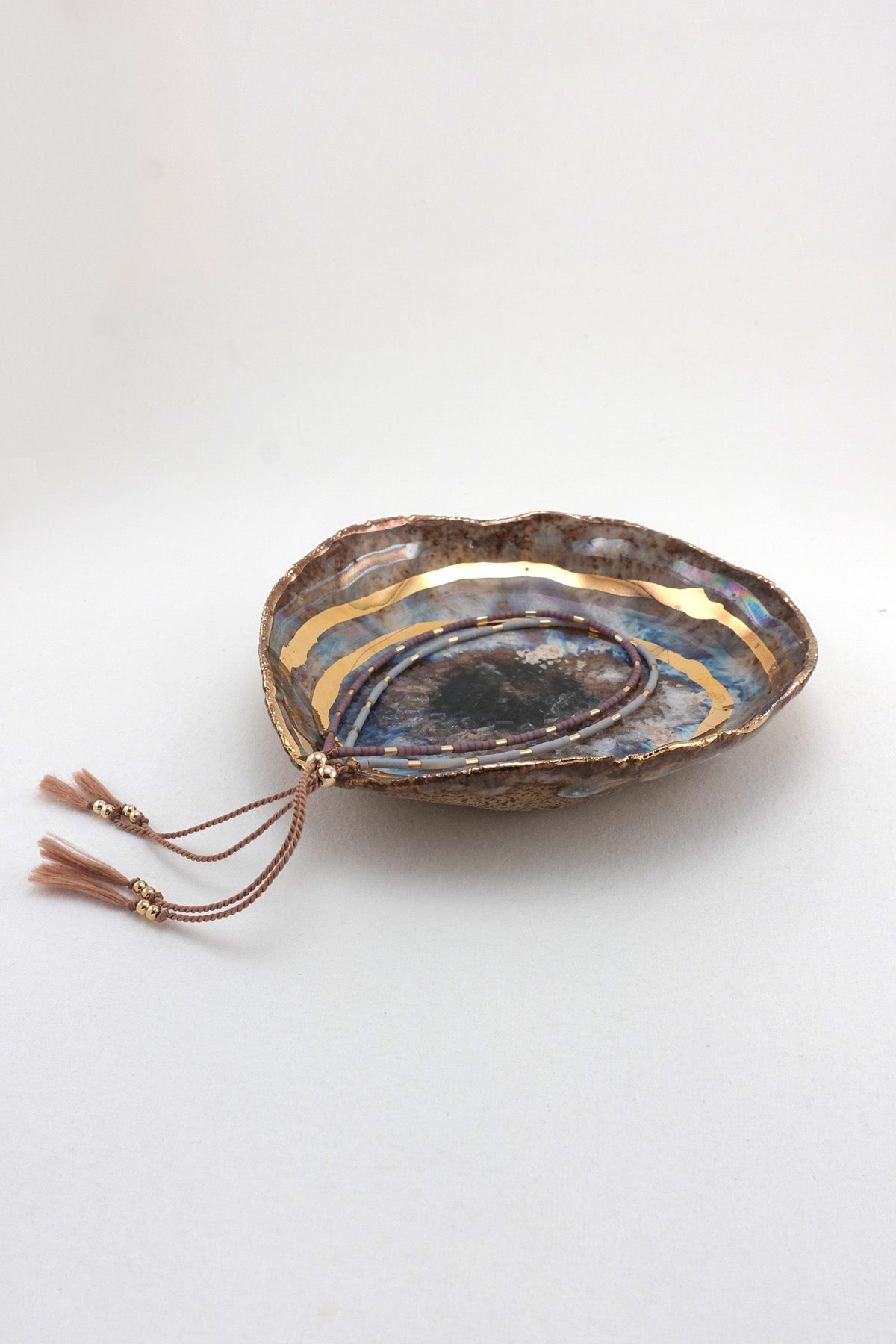 Minh Singer Iceland Blue Lagoon Dish with Gold and Luster Extra Small Abacus Row Bracelet