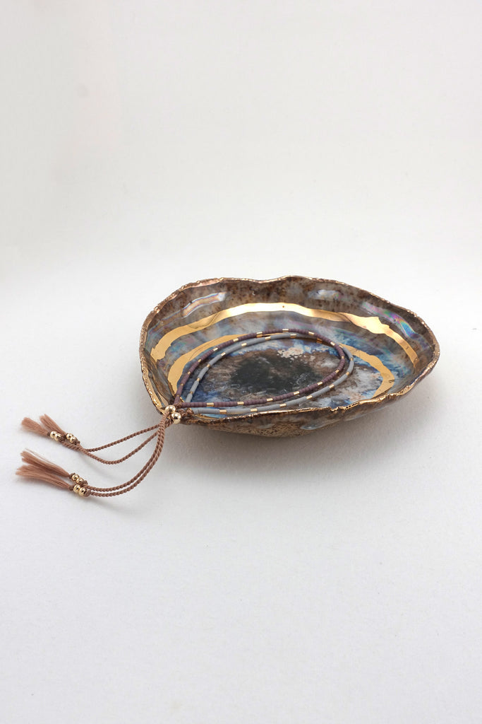 Minh Singer Iceland Blue Lagoon Dish with Gold and Luster Extra Small Abacus Row Bracelet