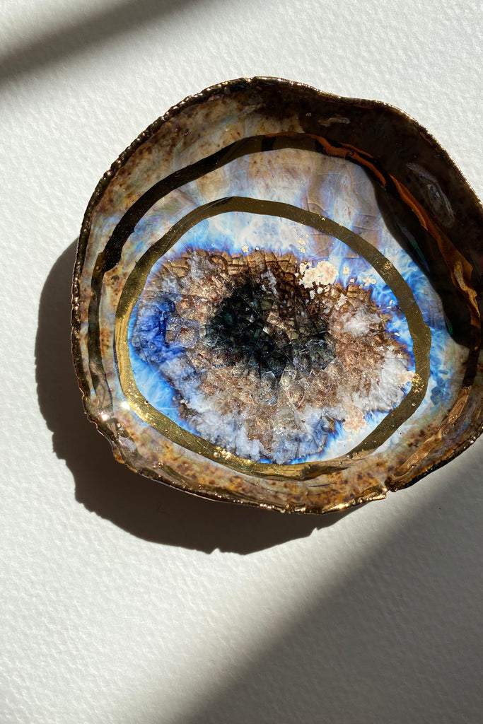 Minh Singer Iceland Blue Lagoon Dish with Gold and Luster Extra Small Sunshine