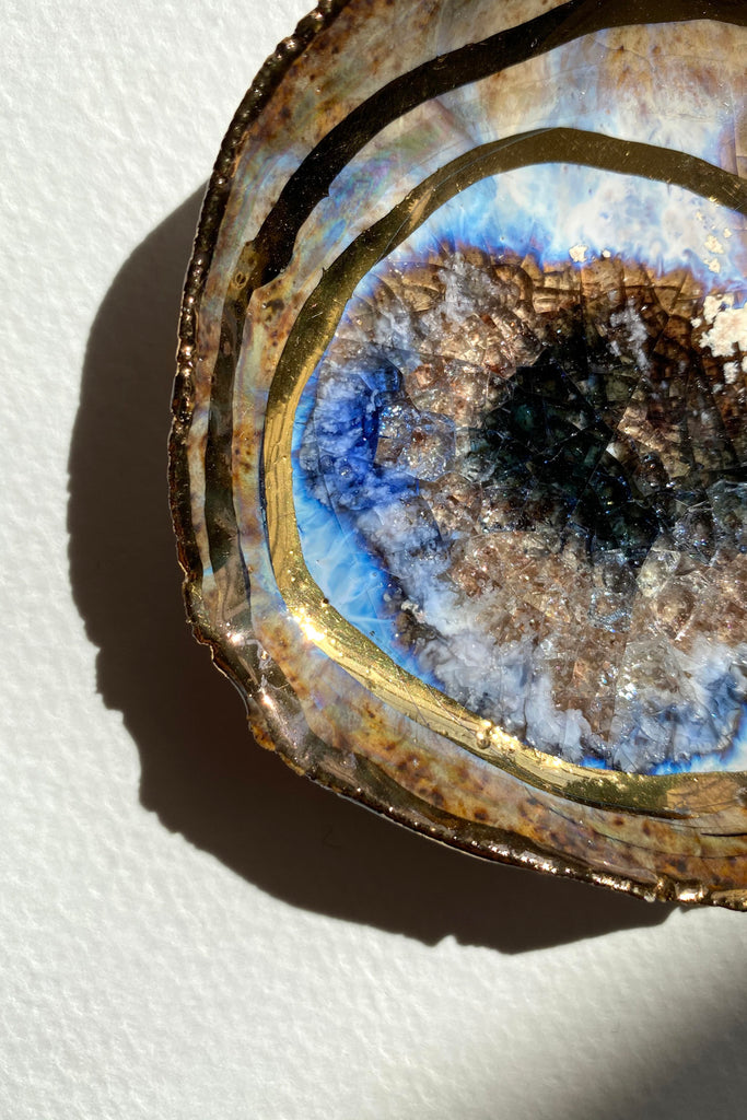 Minh Singer Iceland Blue Lagoon Dish with Gold and Luster Extra Small Close up