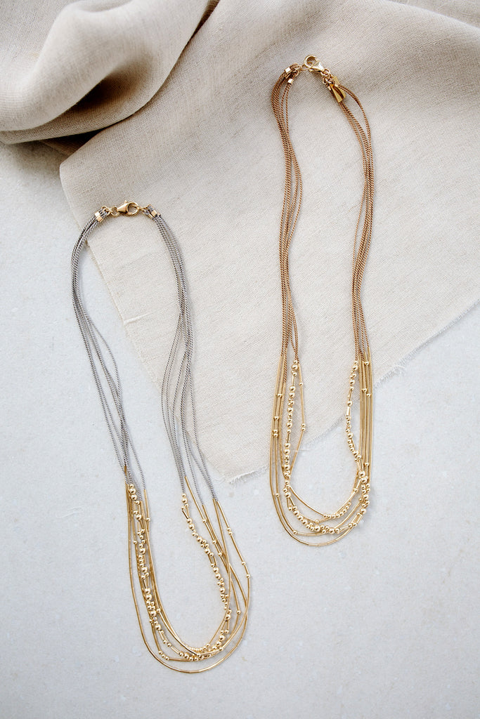 Beige and Grey Crux Necklaces at Abacus Row Handmade Jewelry