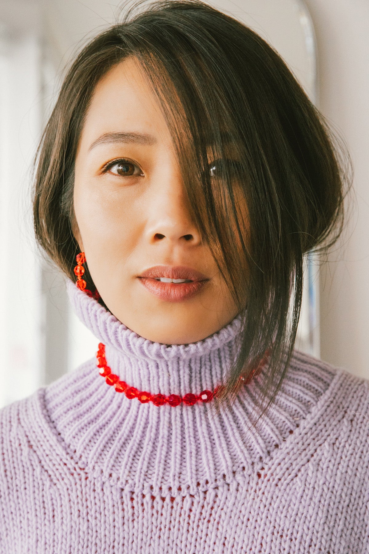 Gladiolus Jiu Jiu Earrings on Model by Abacus Row for Lunar New Year