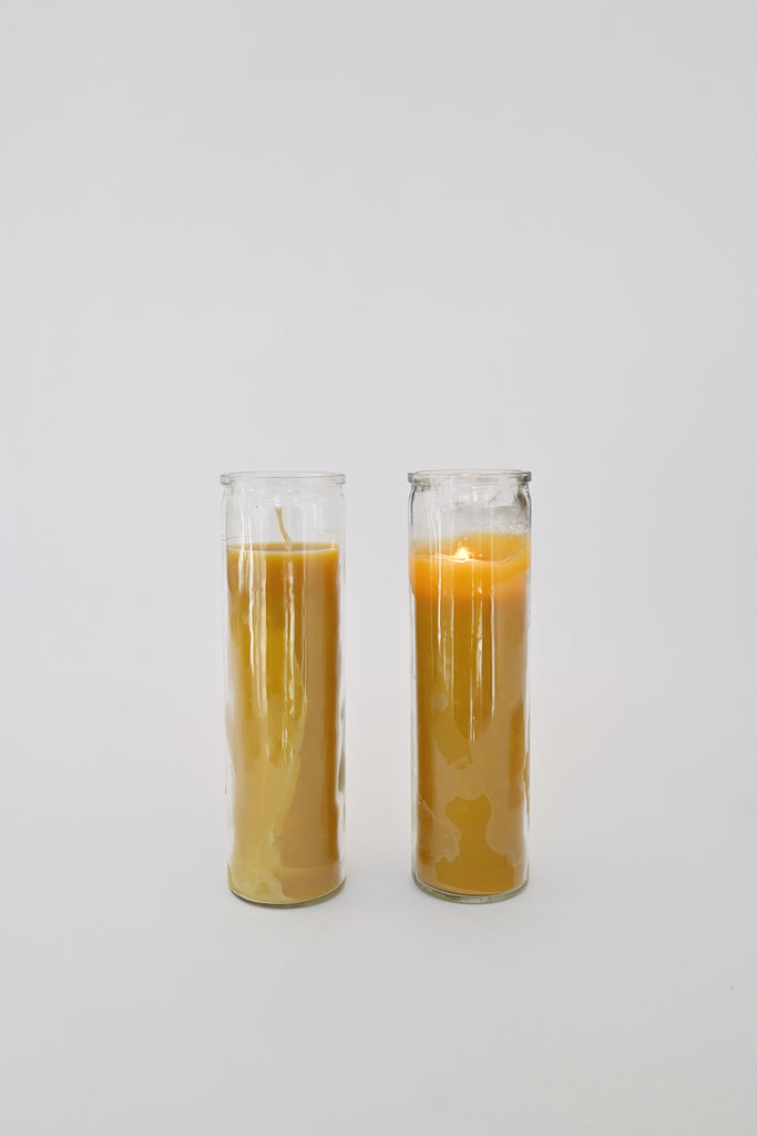 Beeswax Glass Pillar Candles by Alysia Mazzella at Abacus Row Handmade Jewelry