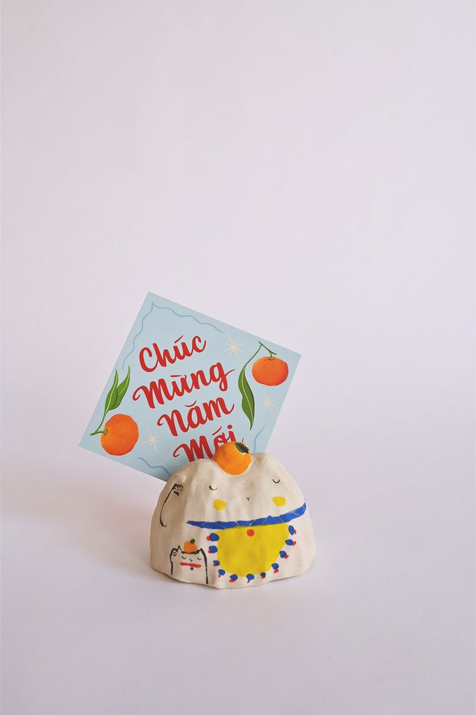 Maneki Neko with Mandarin + Baby – Blue