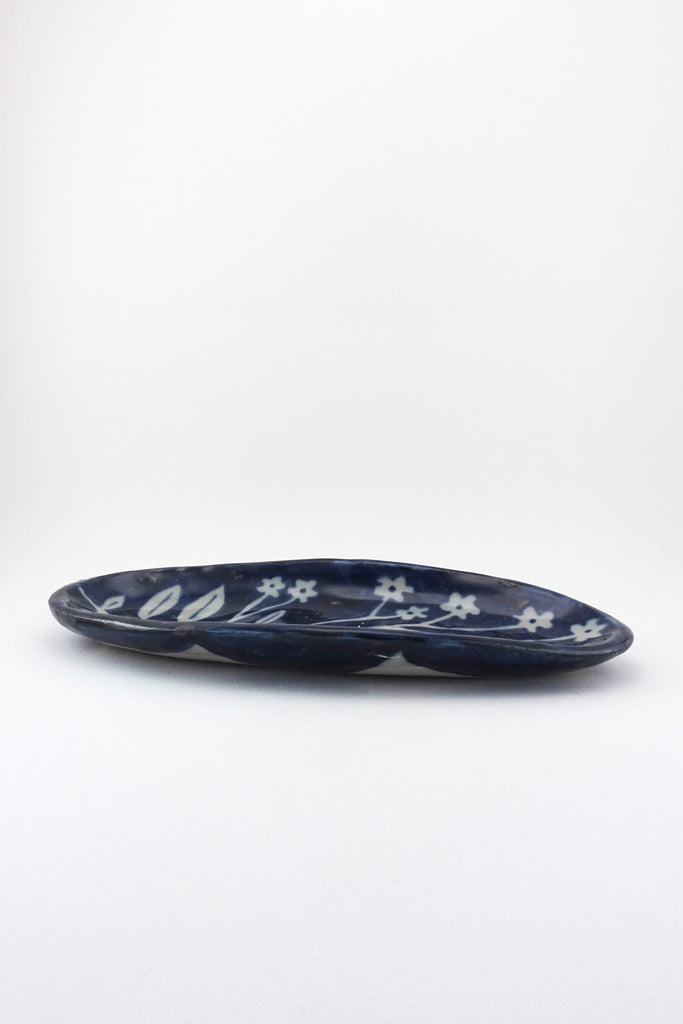 Large Oval Painted Floral Dish by Ariel Clute
