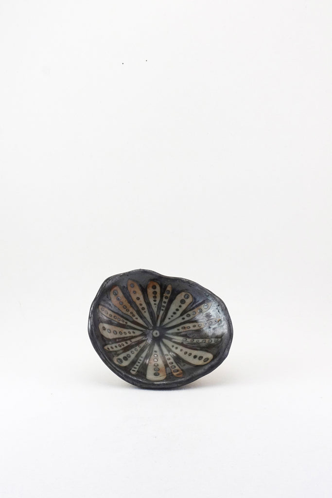Small Painted Floral Dish in black by Ariel Clute