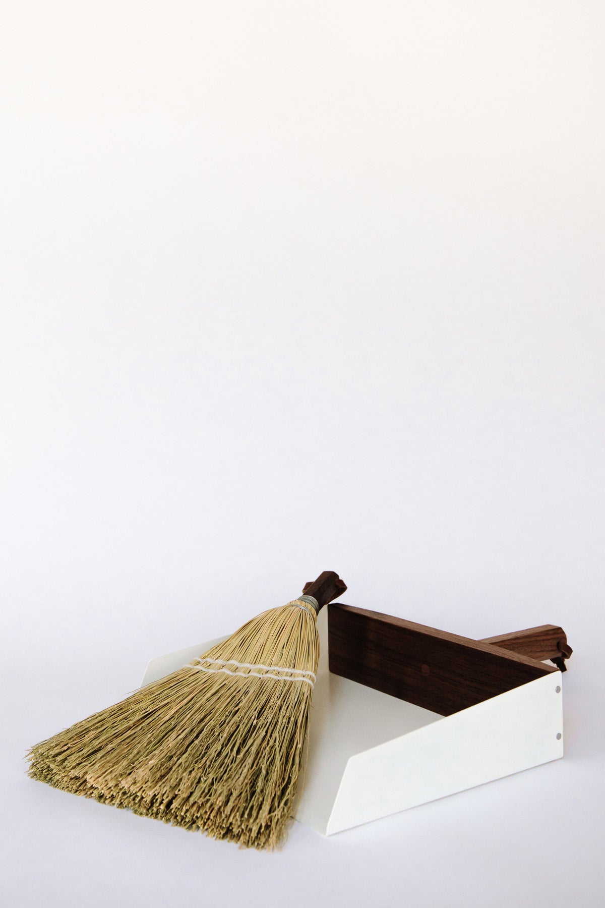Walnut + White Handheld Dustpan and Whisk Broom by Hannah B Quinn