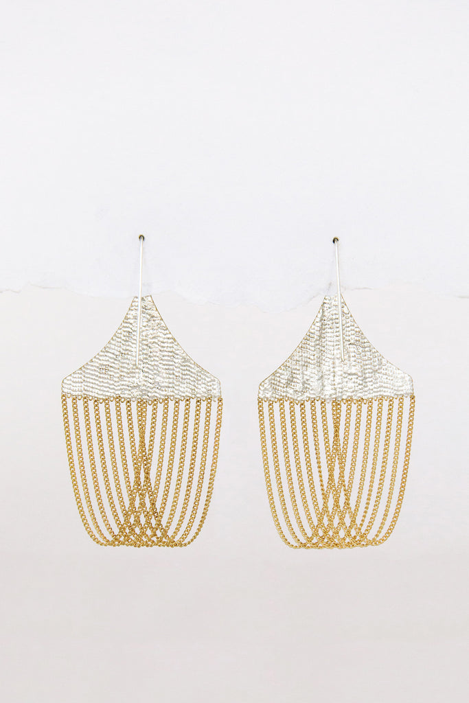 Chandelier Earrings, brass + silver