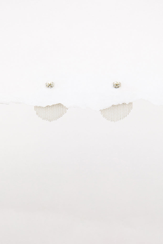 Silver and Silver Half Circle Stud Earrings by Hannah Keefe