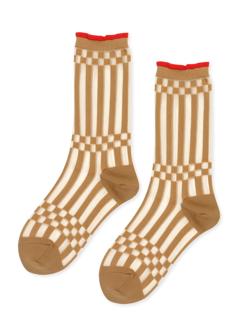 Hansel from Basel Beige Caddie Sheer Crew Socks at Abacus Row Jewelry