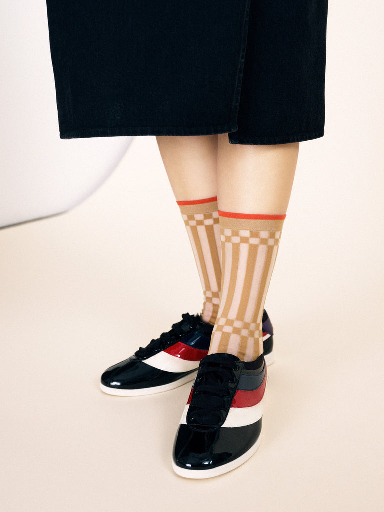 Hansel from Basel Beige Caddie Sheer Crew Socks at Abacus Row Jewelry