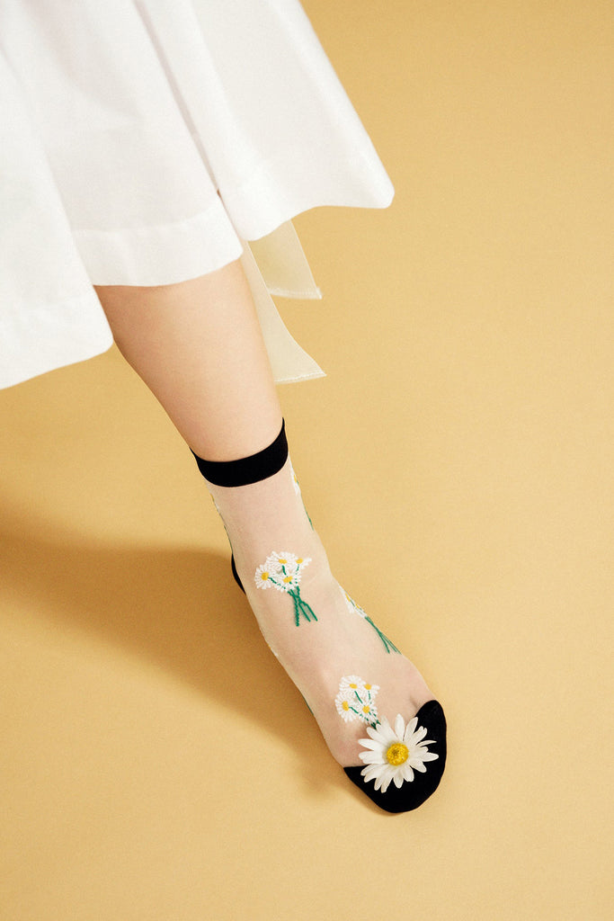 Nude Chamomile Sheer Crew Socks by Hansel from Basel at Abacus Row