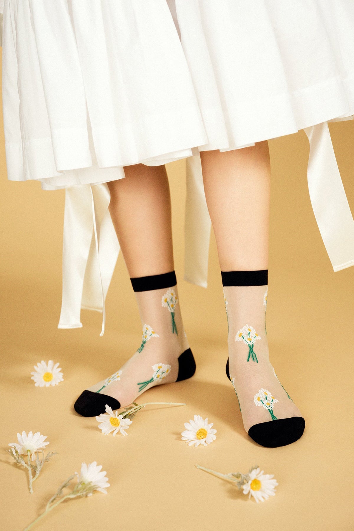 Nude Chamomile Sheer Crew Socks by Hansel from Basel at Abacus Row