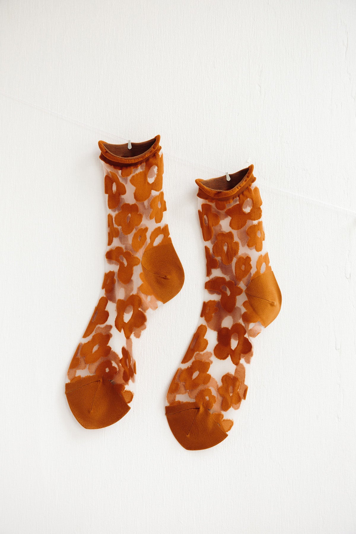 Hansel from Basel Ochre Pop Sheer Short Crew Socks at Abacus Row
