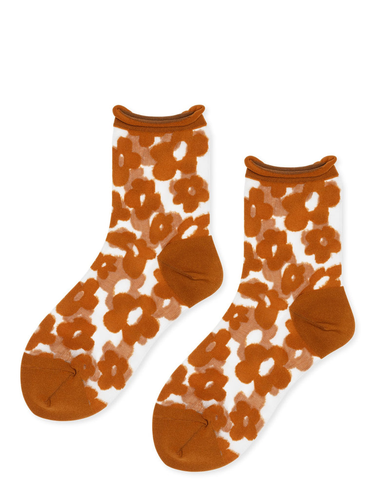 Hansel from Basel Ochre Pop Sheer Short Crew Socks at Abacus Row