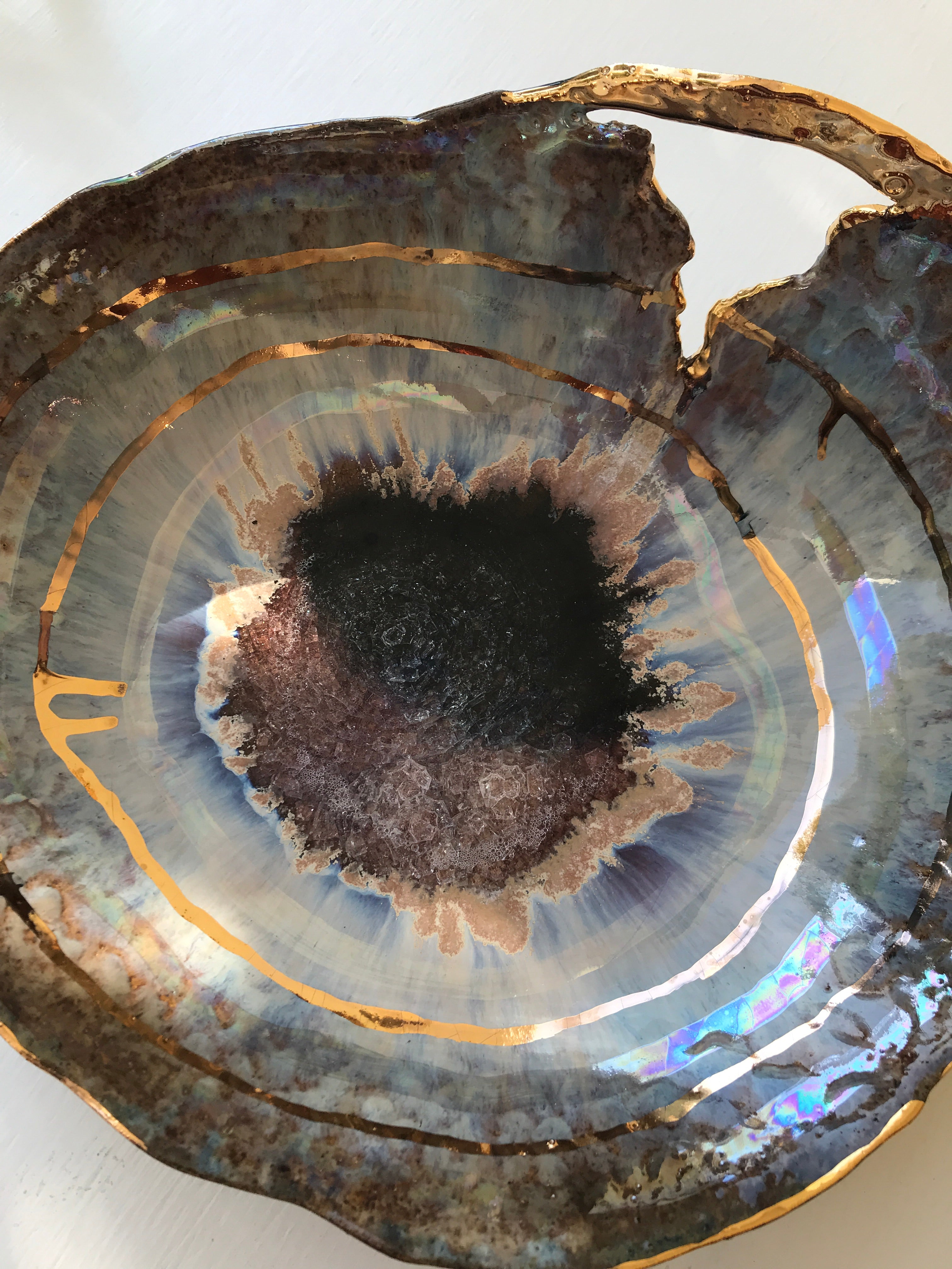 Minh Singer Iceland Blue Lagoon Shell with Gold and Luster Extra Large Center
